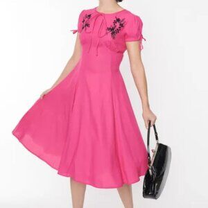 NWT Unique Vintage Timeless London 40s style Fuchsia Ava Swing Dress sz 10 US